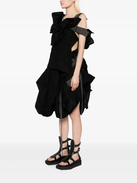Lanena odgovarati haljina Yohji Yamamoto s draperijom crna