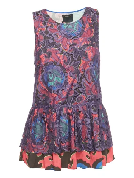 Top Cavalli Class cu model floral din dantelă violet