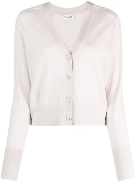 Cardigan Calvin Klein de lână cu decolteu în V gri