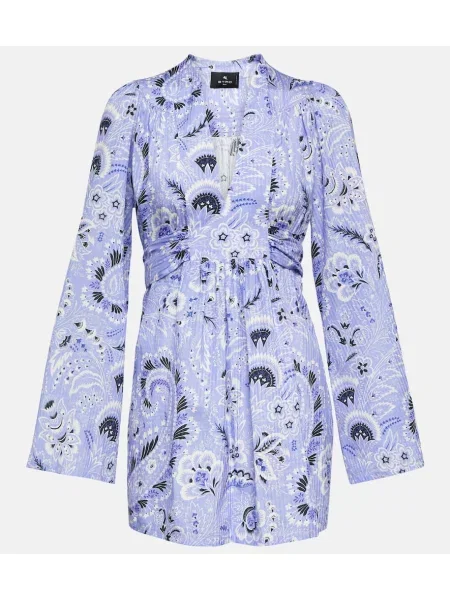 Rochie Etro cu imagine cu decolteu în V albastru