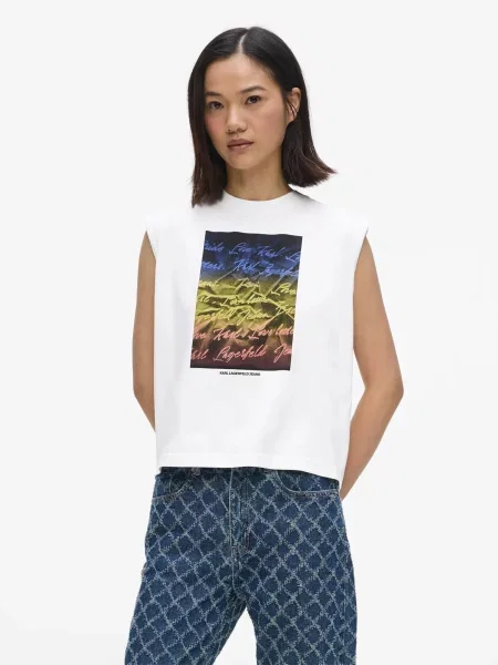 KARL LAGERFELD JEANS Top mornarska / med / svetlo rdeča bela