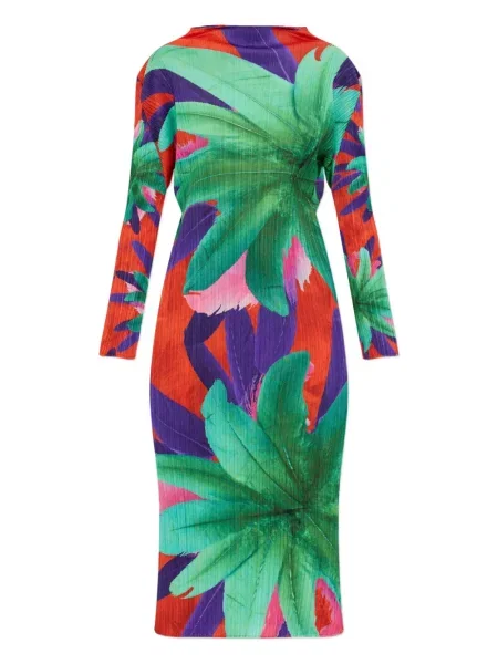 Rochie midi Pleats Please Issey Miyake cu model floral cu imagine plisată roșu