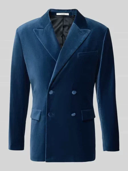 Smoking o kroju slim fit z mieszanki bawełny ekologicznej i aksamitu Selected Homme granatowy