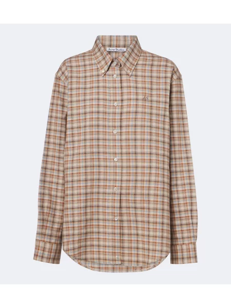 Cămașă Acne Studios de in în carouri maro