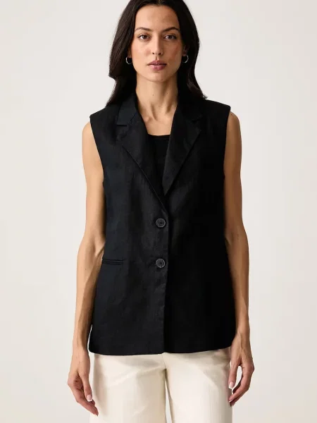 United Colors of Benetton vestă pentru femei din in negru