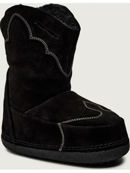 INUIKII Bocanci COWBOY EMBROIDERY | piele întoarsă negru
