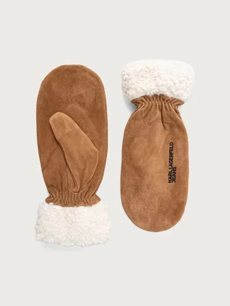 Karl Lagerfeld Jeans mănuși pentru femei din piele întoarsă maro