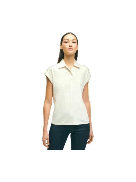 Lniana koszulka polo Brooks Brothers z krótkim rękawem biała