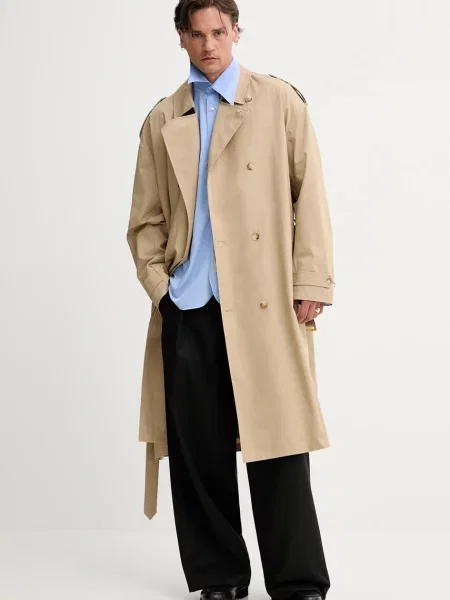 Les Deux trencz zielony przejściowy dwurzędowy beżowy