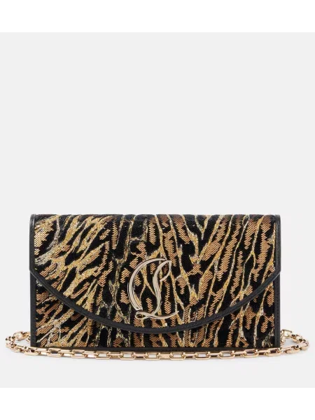 Geantă plic Christian Louboutin din satin cu imagine cu model leopard negru
