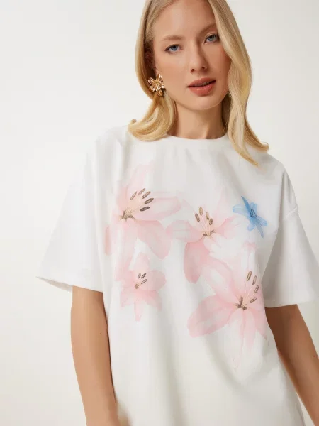 Happiness İstanbul Tricou supradimensional ecru / aqua / roz pudră albastru