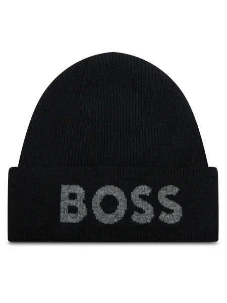 Шапка с вълна BOSS с фина плетка черно