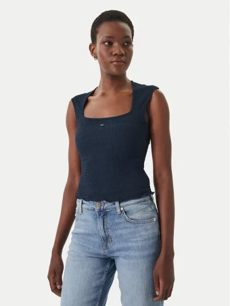 Tommy Jeans Top Smock Seersucker Bleumarin