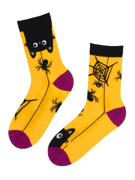 Sokisahtel Čarape CAT Halloween socks with a cat and a spider' crna