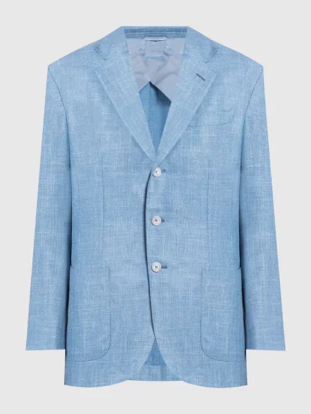 Блейзер з вовни шовку та льону Enrico Mandelli блакитний