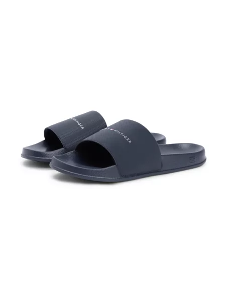 TOMMY HILFIGER Šľapky tmavomodrá / biela modrá
