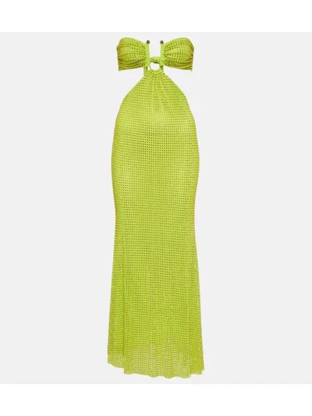 Rochie maxi Self-portrait plasă de costum verde