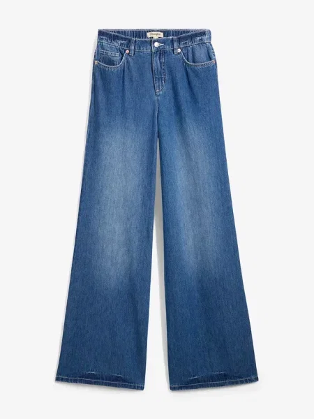 Jeansy wide leg high waist full length z wygodnym pasem niebieskie