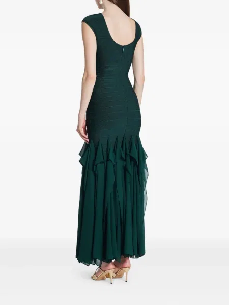 Рокля Hervé Léger с волани зелено