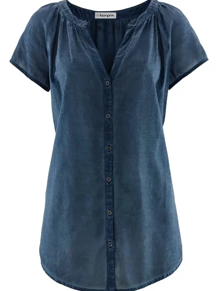 "Bluzka ""cold-dyed"" krótki rękaw ze zrównoważonej bawełny" niebieska
