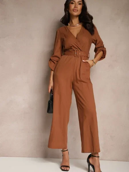 Kopertowy Kombinezon z Bawełny z Dodatkowym i Gumką w Talii Rinnarela brązowy