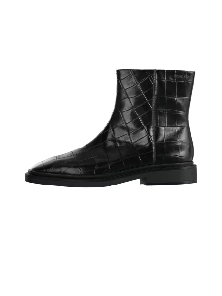 Botine Calvin Klein Square Ankle Boot Zip Croc Lth negru