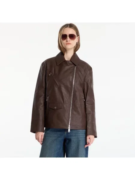 Bunda Calvin Klein Jeans Faux Leather Moto Brown Cork XS hnědé