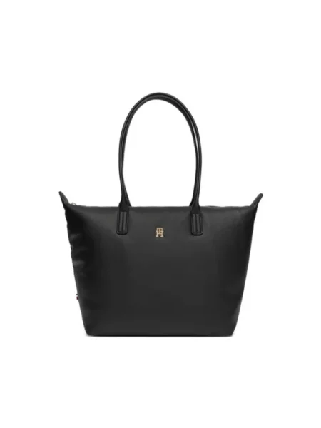 Shopperka Tommy Hilfiger bez fiszbin skórzana czarna