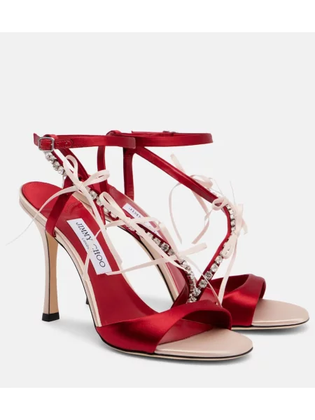 Sandale Jimmy Choo din satin de cristal roșu
