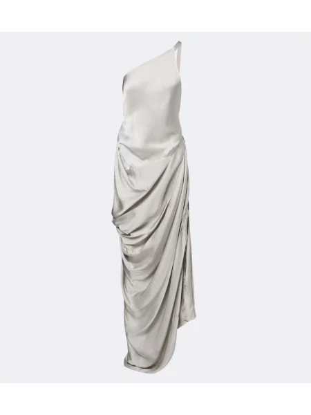 Rochie maxi Vivienne Westwood din satin drapată cu un umăr gol gri