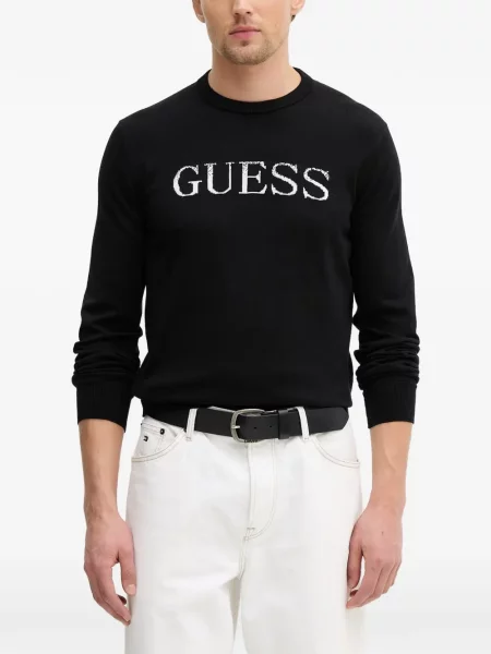 Pulover Guess cu decolteu în U negru