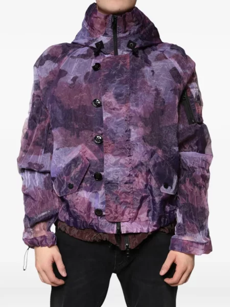 Geacă Dolce & Gabbana cu glugă cu model camuflaj violet