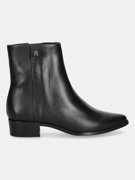 Kožené členkové topánky Tommy Hilfiger TH LEATHER POINTY ZIP BOOTIE čierna