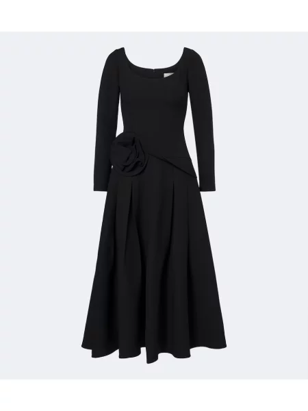 Rochie midi Roland Mouret de lână cu model floral cu aplicații negru