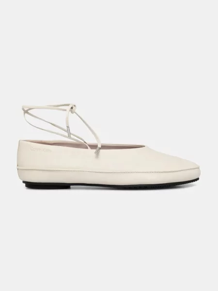 Kožené balerínky Calvin Klein BALLERINA MARY JANE STRAP LTH béžová