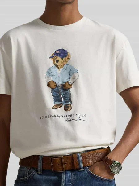 T-shirt w kroju regular fit z czystej bawełny z nadruk polo bear Polo Ralph Lauren beżowa