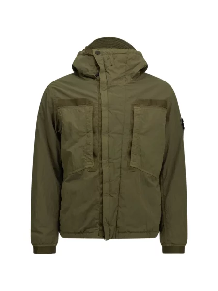 Geacă Stone Island cu glugă cu strasuri verde