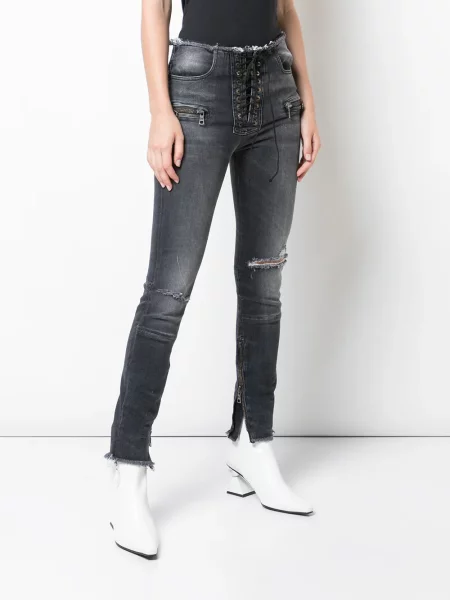 Skinny skinny džíny Unravel Project s oděrkami černé