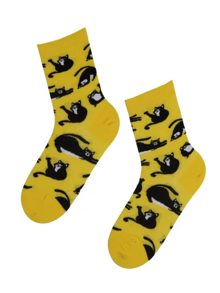 Sokisahtel Ponožky FURRY socks with cats' žlutá