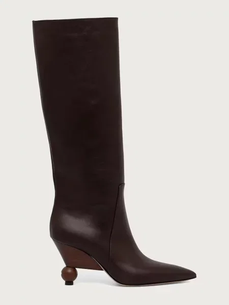 Weekend MaxMara De piele cizme Wkatasca Pasticcino maro