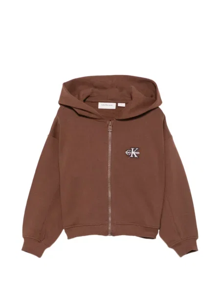 Bluza z kapturem dziecięca Calvin Klein brązowa
