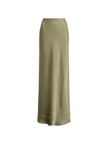 Fusta maxi Lauren Ralph Lauren din satin în linie A verde