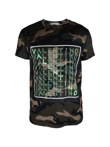 Tricou Valentino Garavani cu model camuflaj cu autograf verde