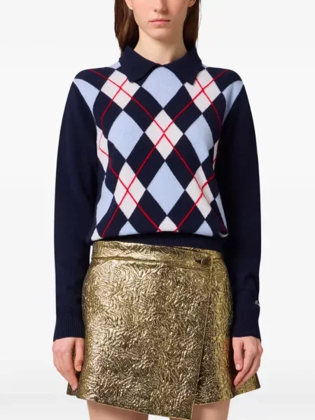 Gulerat tricou polo Msgm cu model argyle albastru