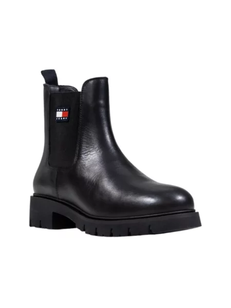 Tommy Jeans sztyblety TJW CHELSEA LEATHER BOOT na płaskim czarny
