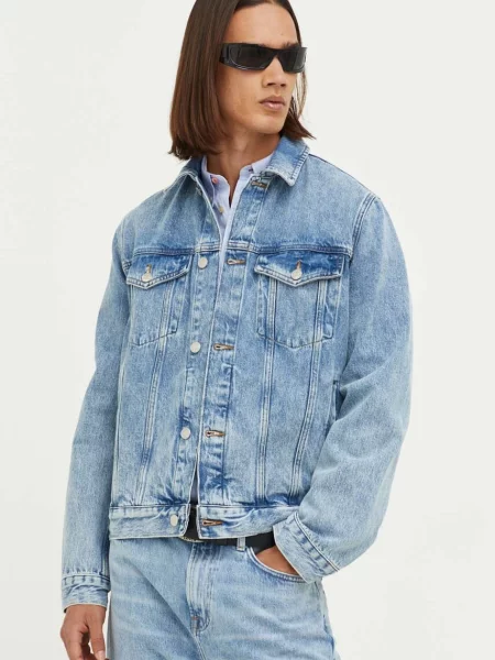 Samsoe Samsoe geaca jeans barbati de tranzitie oversize albastru