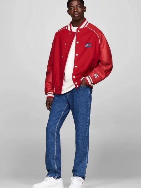 Дитяча джинсова куртка Tommy Jeans червона