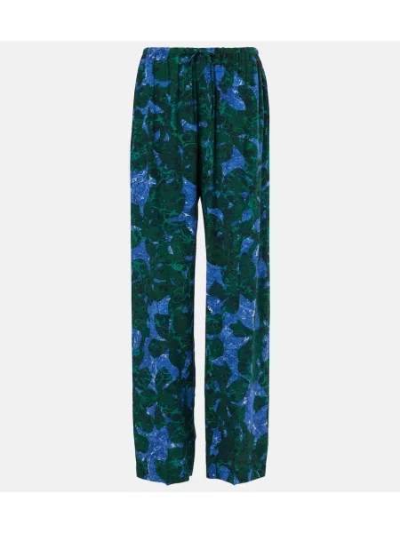 Pantaloni Dries Van Noten de mătase cu model floral verde