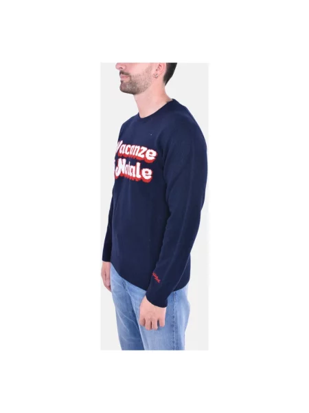 Sweter Mc2 Saint Barth wełniany z nadrukiem elegancki niebieski