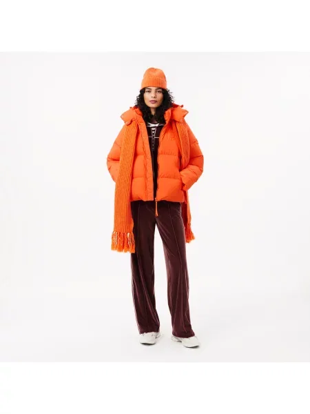 Lacoste Relaxed Fit Pikowana Kurtka Z Kapturem pomarańczowa